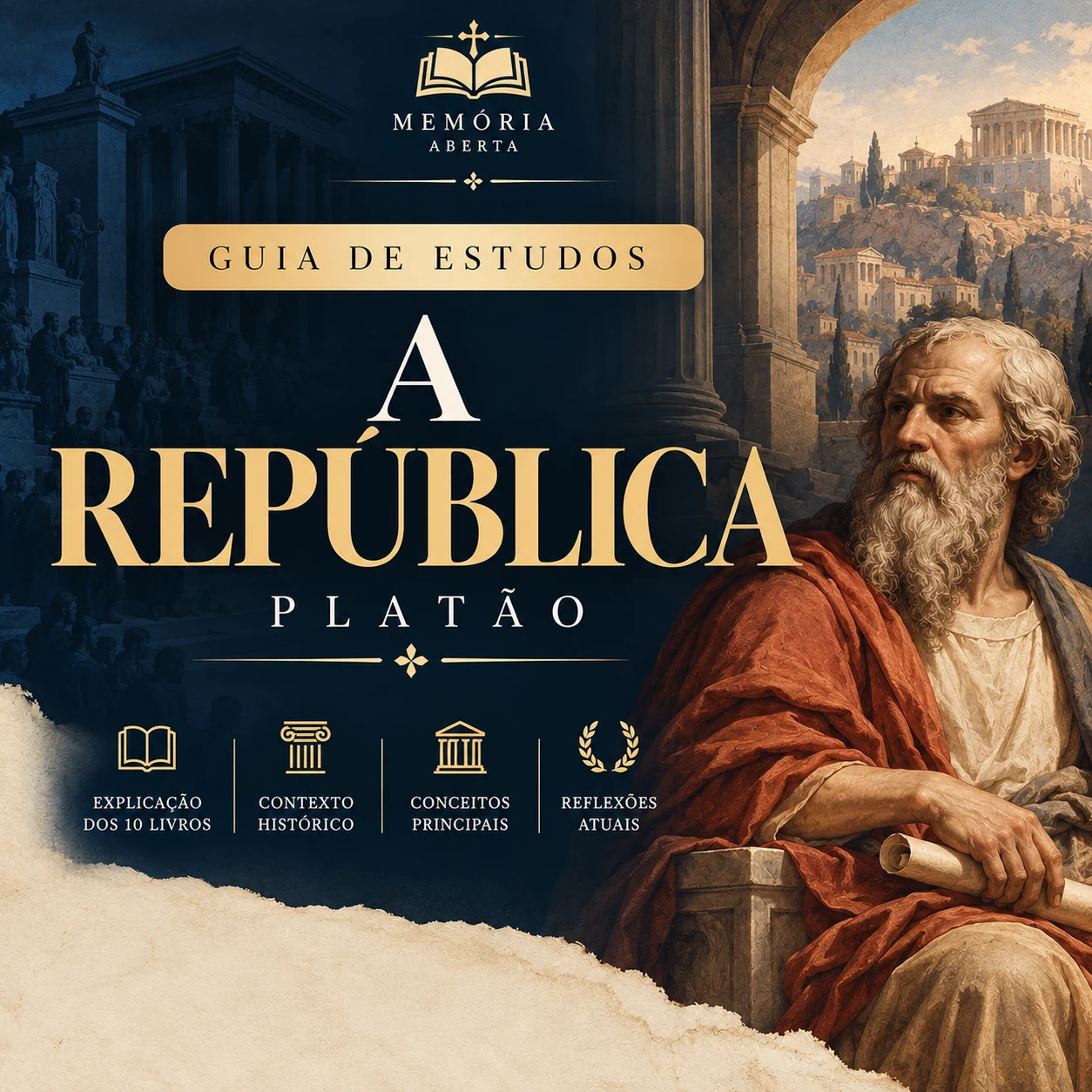 Capa oficial do guia de estudos A República, de Platão